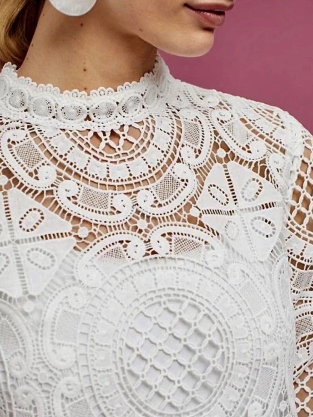 Anthropologie White Circular Lace High-Neck Blouse